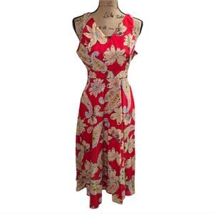 Tahari ASL Women's Petite Printed V-Neck Sleeveless Tie-Back Dress Size 4P Petit